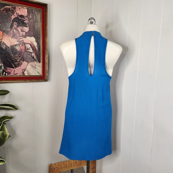 Olivaceous Egypt Blue Mini Sleeveless Swing Dress Halter High Neck New Sz Small - Picture 2 of 7